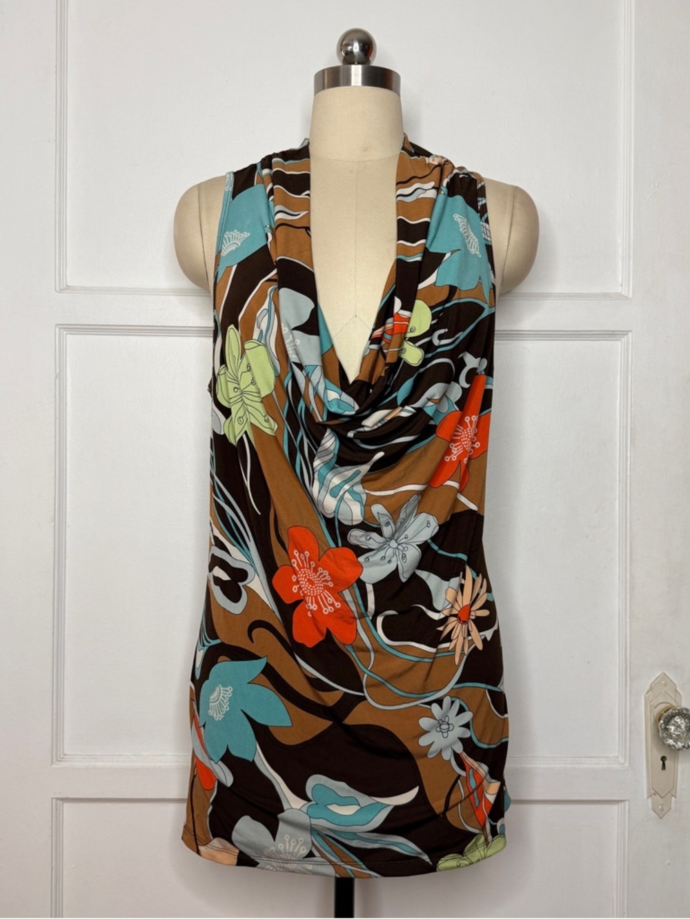 Brown floral cowl neck top